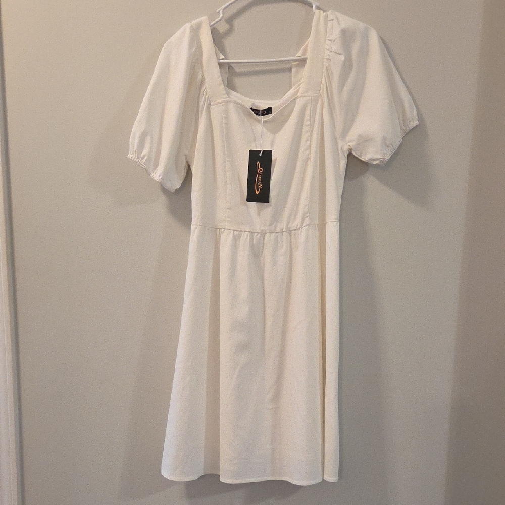Ofeefan Elegant White Puff Sleeve Dress